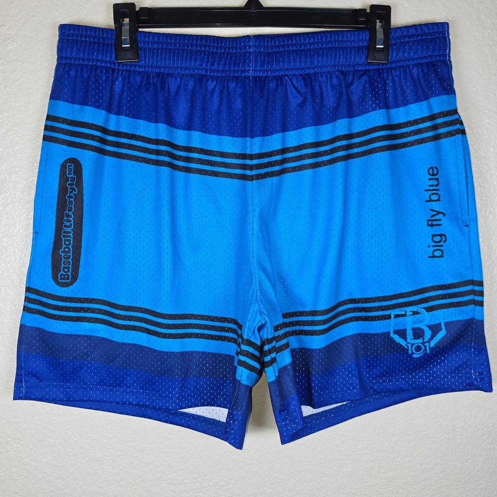 Baseball Lifestyle 101 Big Fly Blue Mesh Athletic Shorts Mens Large BL101 NWOT
